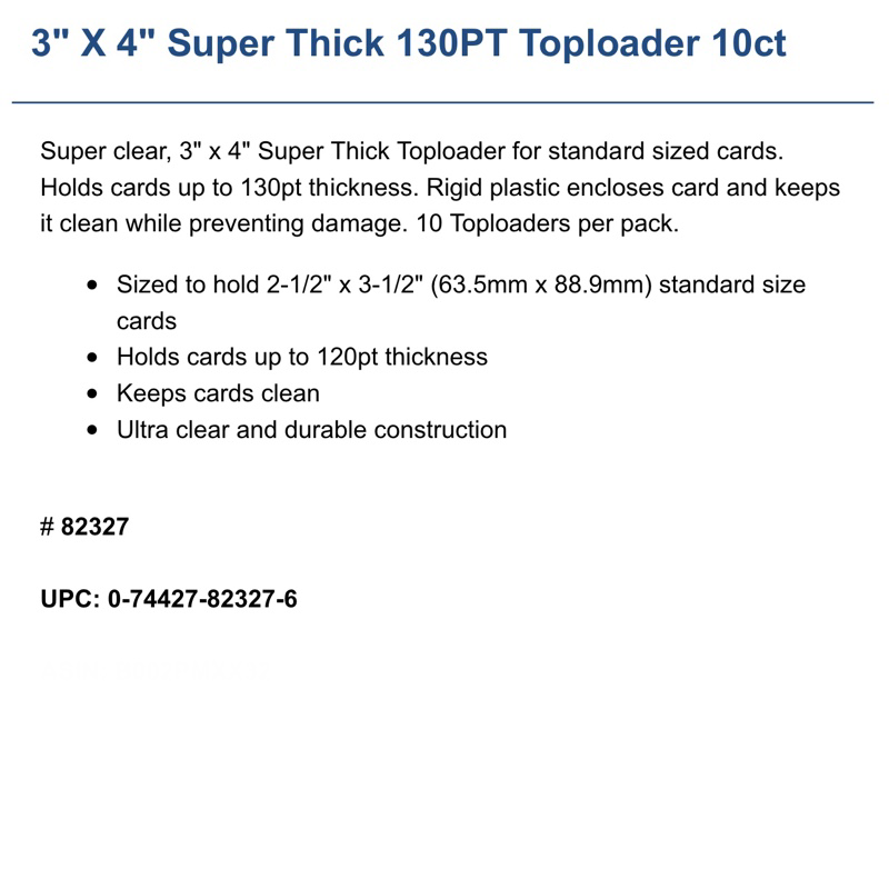  Ultra Pro 3 X 4 Super Thick 130PT Toploader with Thick
